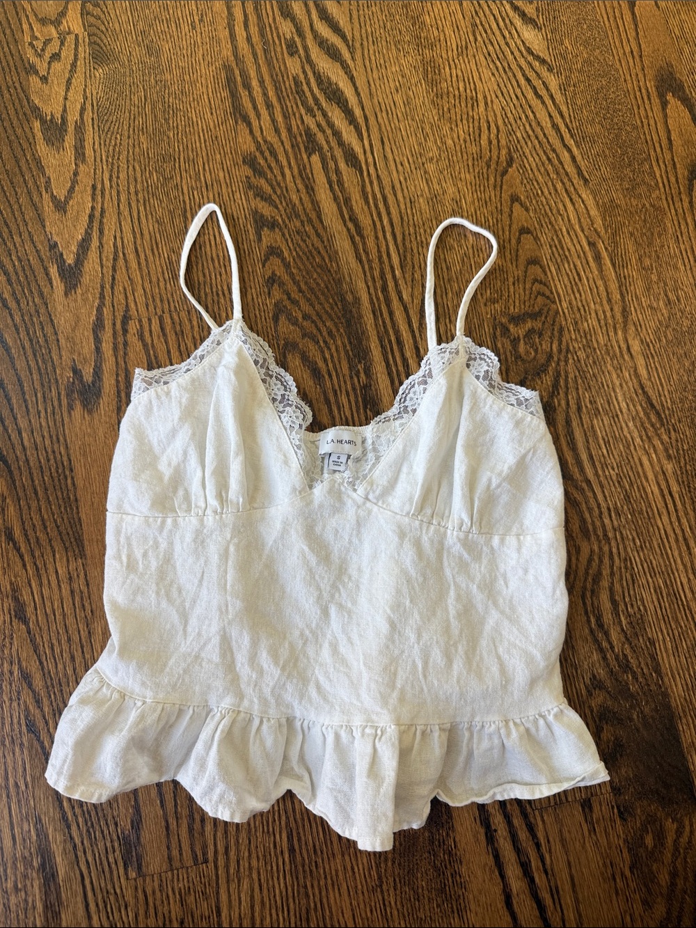 L.A. Hearts White Lace-Trim V-Neck linen Cami